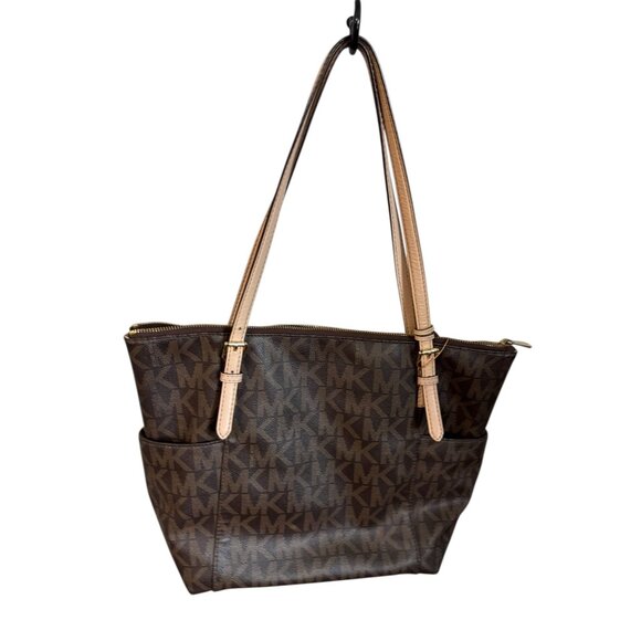 Michael Kors Signature Brown Tote Bag With Beige Handles & Gold Hardware - Picture 5 of 10